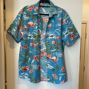 Blue Flamingo and Floral Shirt